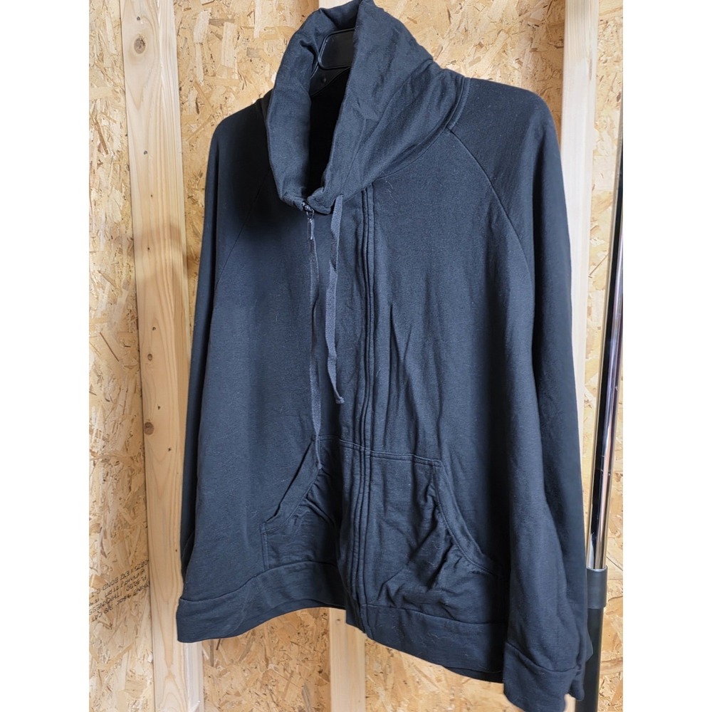 3X Jacket By Kim Rogers Woman Black Full zip up Over Sized Collar W Drawstring